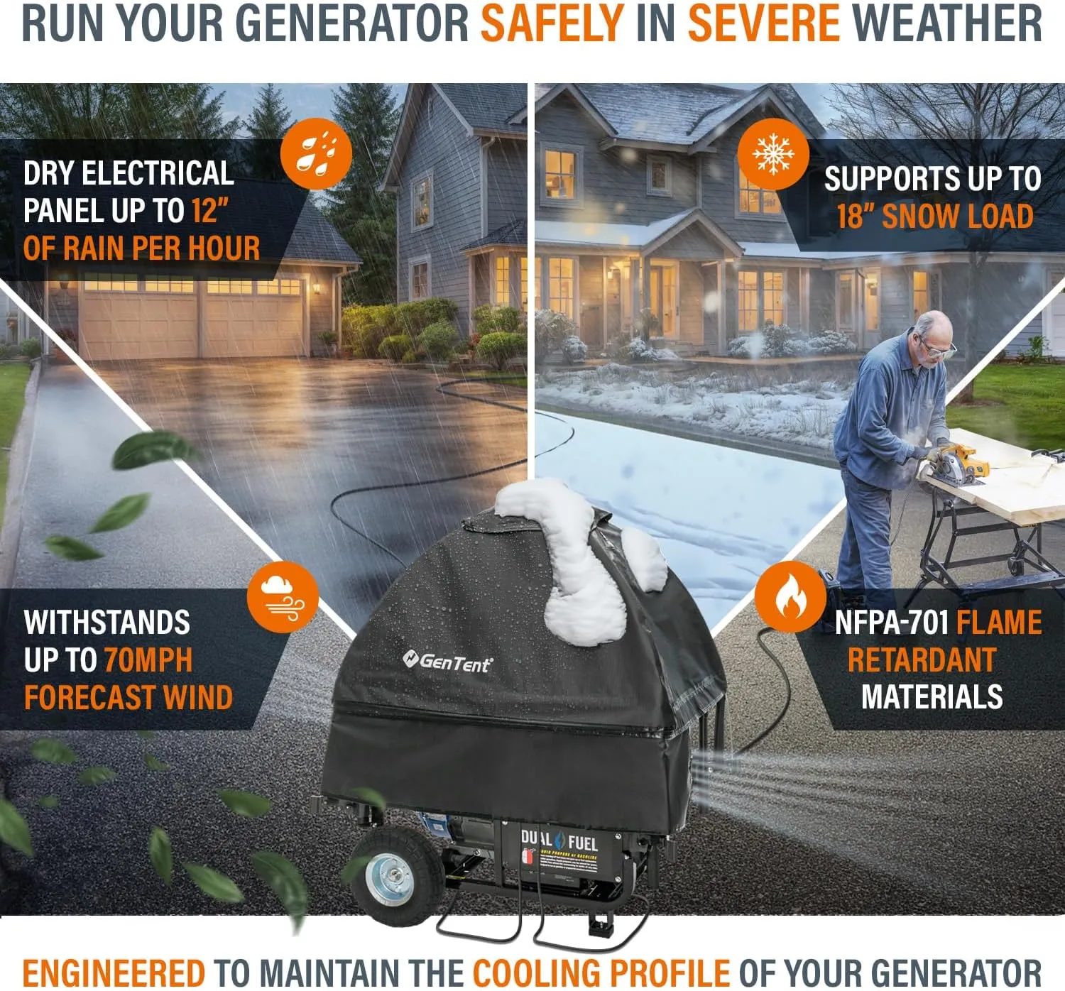GenTent Generator Running Cover - Universal Kit (Standard, Black) - for Open Frame Generators