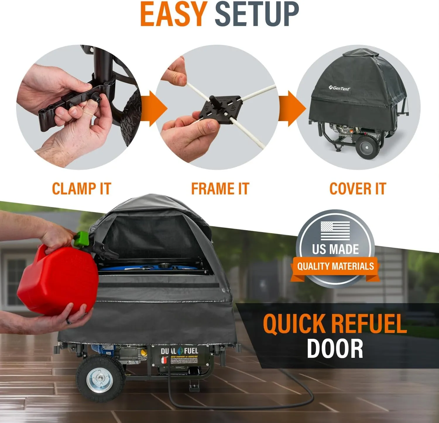GenTent Generator Running Cover - Universal Kit (Standard, Black) - for Open Frame Generators