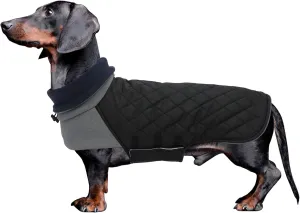 Geyecete Dachshund Coat,Dachshund Winter Coat,Warm Waterproof Windproof, High Neckine String Holes Miniature Dachshund Jacket for Small Dog-Black-M