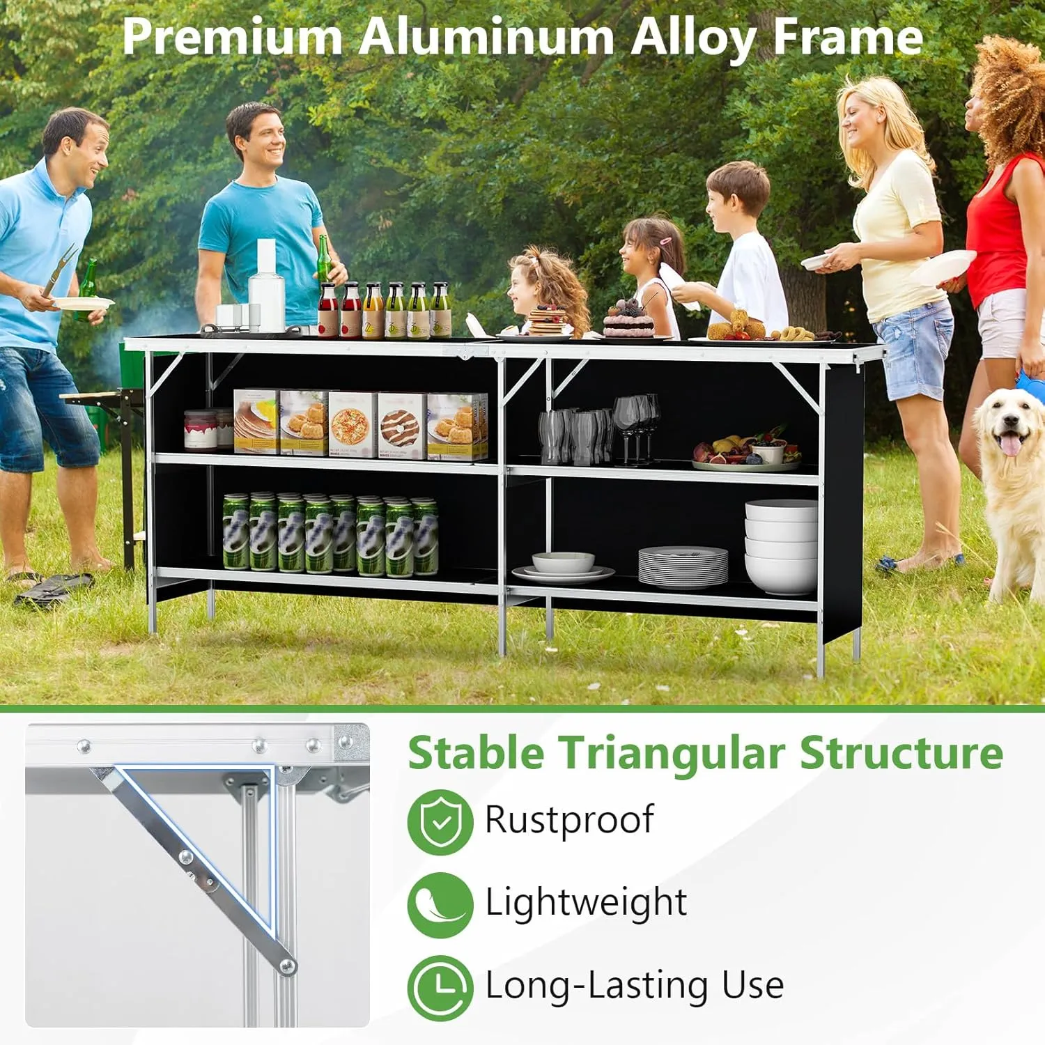 Giantex 81" Extra Long Portable Bar Table with 2-Tier Storage Shelves, Folding Mobile Bartending Station with Removable Skirt, Carry Case, for Events, Parties, Trade Shows (Black, 81''L x 32.5''H)