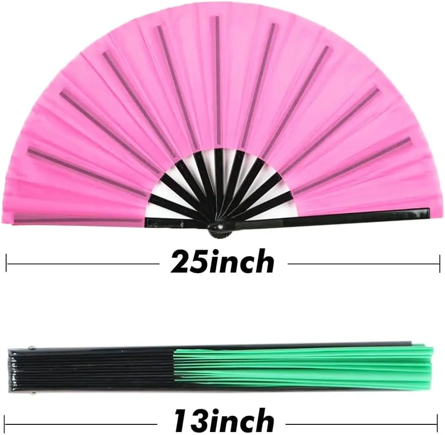 Gionforsy 4pcs Clap Fan Fabric Large Folding Fan Chinese Tai Chi Fan Set Decorative Folding Hand Fan for Festival Dance Party (Pink)