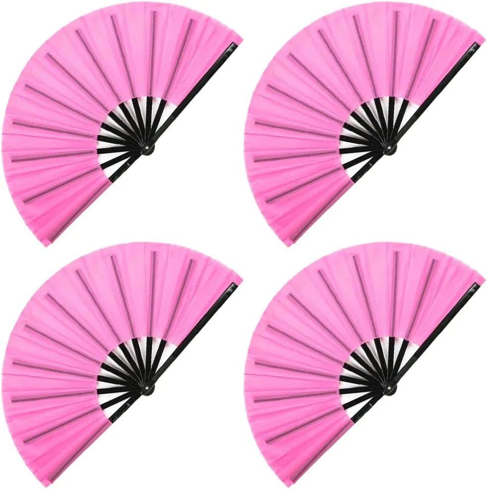 Gionforsy 4pcs Clap Fan Fabric Large Folding Fan Chinese Tai Chi Fan Set Decorative Folding Hand Fan for Festival Dance Party (Pink)