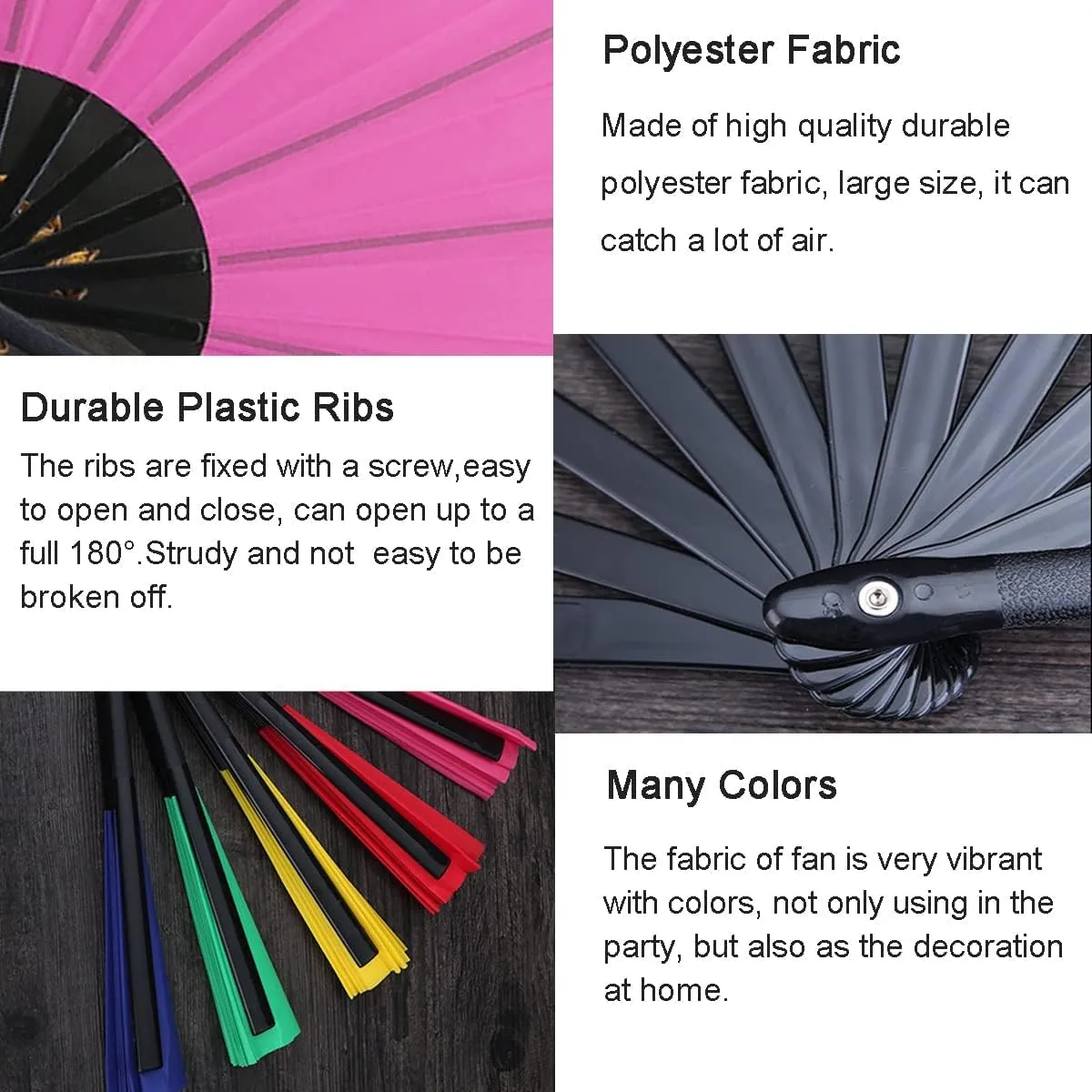 Gionforsy 4pcs Clap Fan Fabric Large Folding Fan Chinese Tai Chi Fan Set Decorative Folding Hand Fan for Festival Dance Party (Pink)