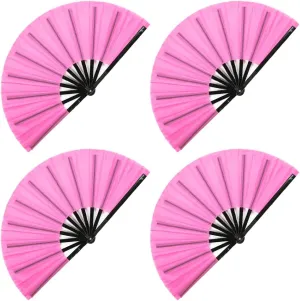 Gionforsy 4pcs Clap Fan Fabric Large Folding Fan Chinese Tai Chi Fan Set Decorative Folding Hand Fan for Festival Dance Party (Pink)