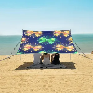 Glittering Yellow Green Bows Beach Canopy Tent Anti-UV & Wind Resistant, Camping Sun Shelter Easy Setup Portable,Outdoor Shade Tents with Sandbags,Sand Shovels,Ground Pegs & Stability Poles
