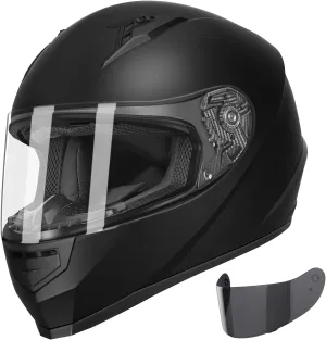 GLX GX11 Compact Motorcycle Helmet - Matte Black, X-Large - Full Face w/ Tinted Visor, DOT Approved