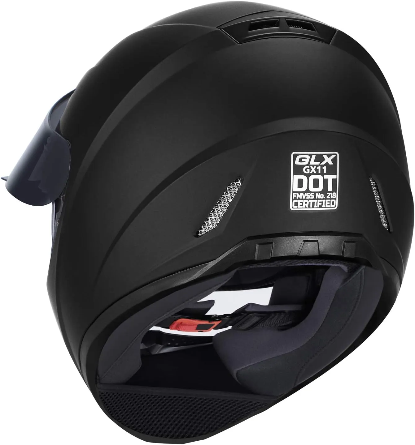 GLX GX11 Compact Motorcycle Helmet - Matte Black, X-Large - Full Face w/ Tinted Visor, DOT Approved