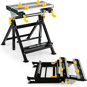 GOFLAME Portable Workbench, Multifunctional Folding Workstation with Tiltable Platform, 7-level Adjustable Height and Sliding Clamps, Welding Table with Protractor and Ruler for Home, Garage, Workshop