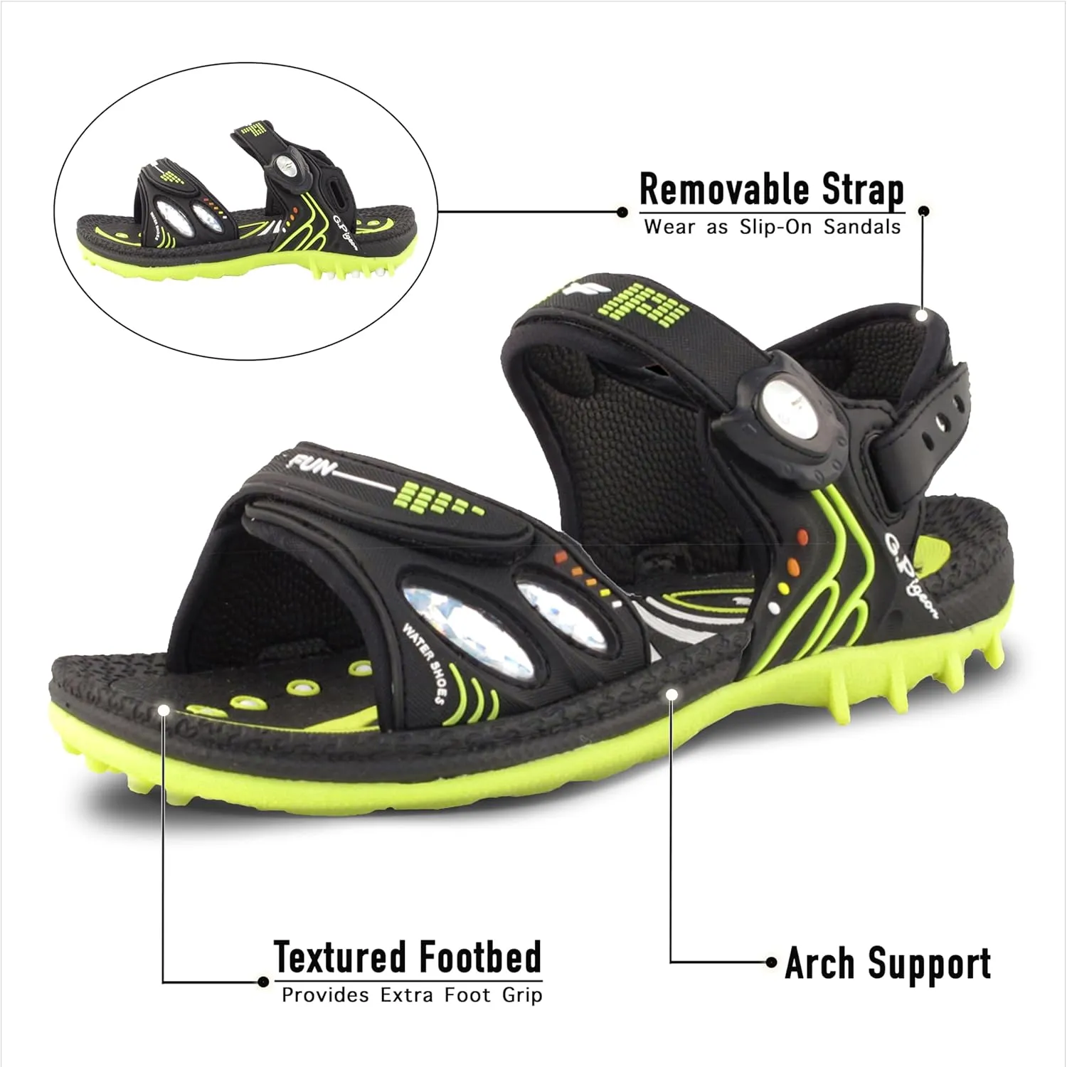 Gold Pigeon Shoes KIDS Easy Snap Lock Outdoor/Water Sandals & Slides. Adjustable Straps