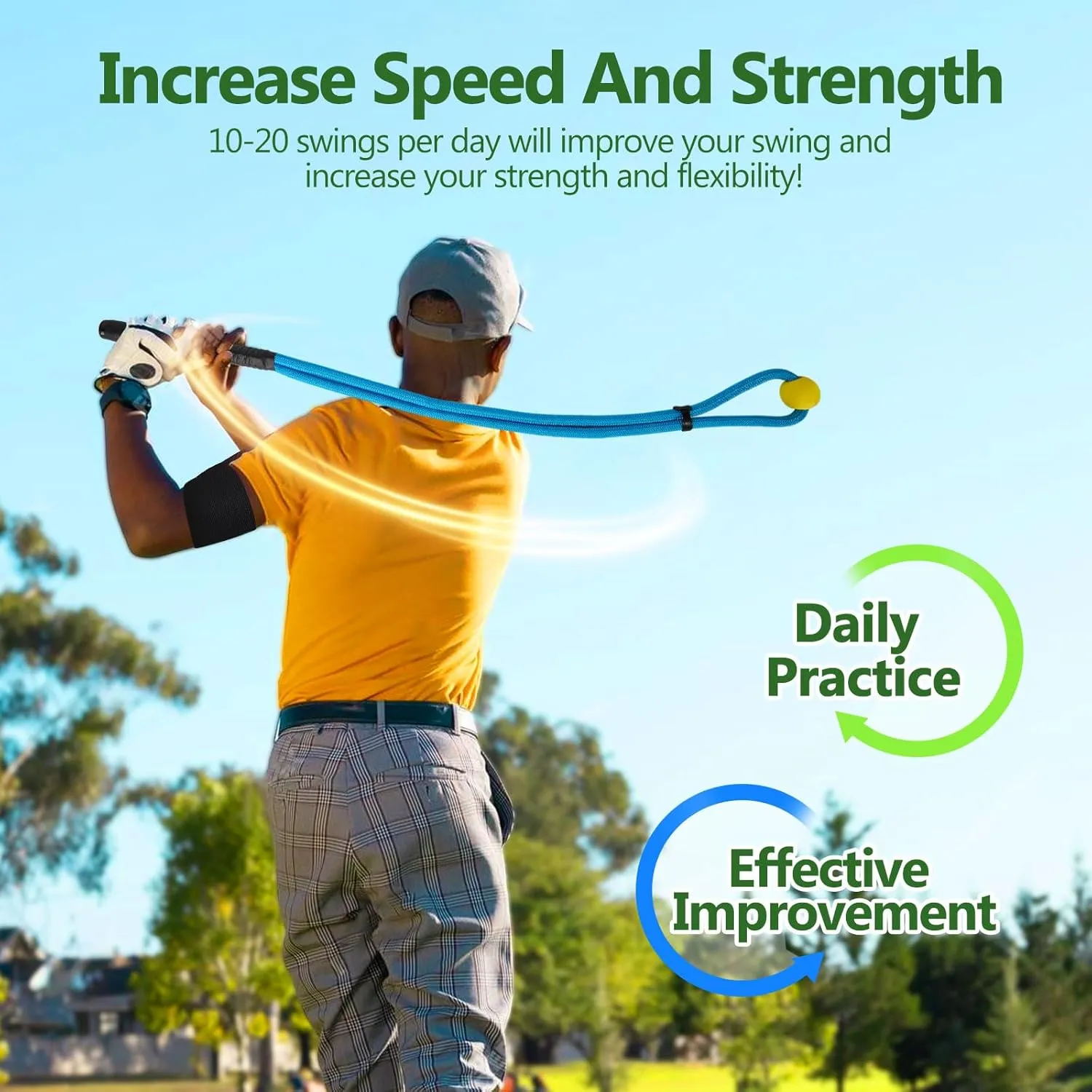 Golf Rope Swing Trainer Set-Golf Swing Training Aid,Improved Golfers Swing and Master Tempo,Golf Gifts for Men Golfers,Included Swing Correcting Arm Band&Rope Trainer with Weighted Ball