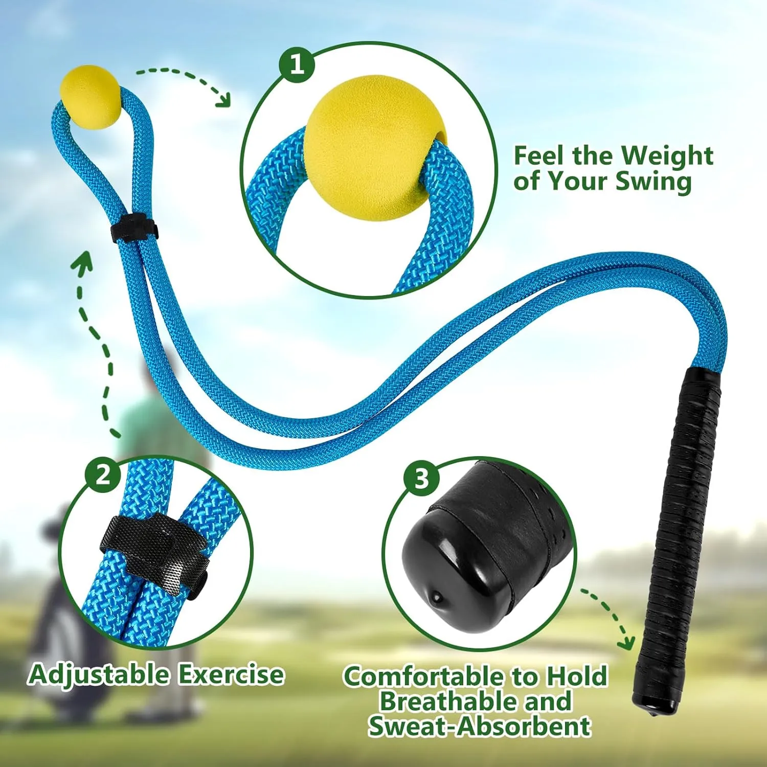 Golf Rope Swing Trainer Set-Golf Swing Training Aid,Improved Golfers Swing and Master Tempo,Golf Gifts for Men Golfers,Included Swing Correcting Arm Band&Rope Trainer with Weighted Ball
