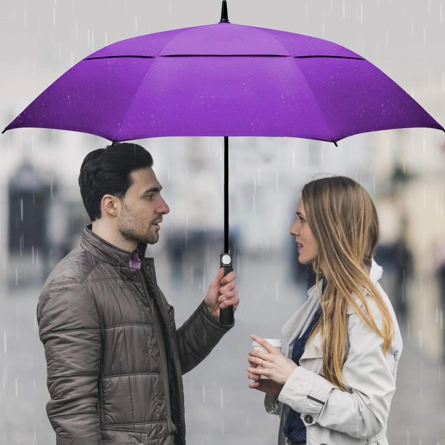 Golf Umbrella Large 58/62/68 Inch Automatic Open Golf Umbrella Extra Large Oversize Double Canopy Vented Umbrella Windproof Waterproof for Men and Women