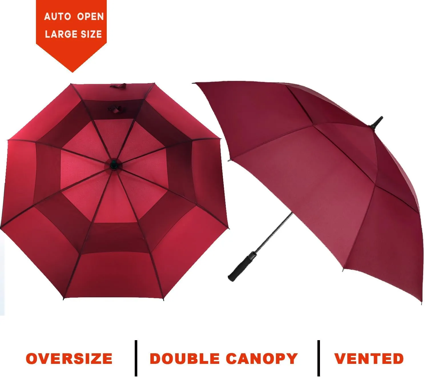 Golf Umbrella Large 62/68/72 Inch, Extra Large Oversize Double Canopy Vented Windproof Waterproof Umbrella, Automatic Open Golf Umbrella for Men and Women and Family.
