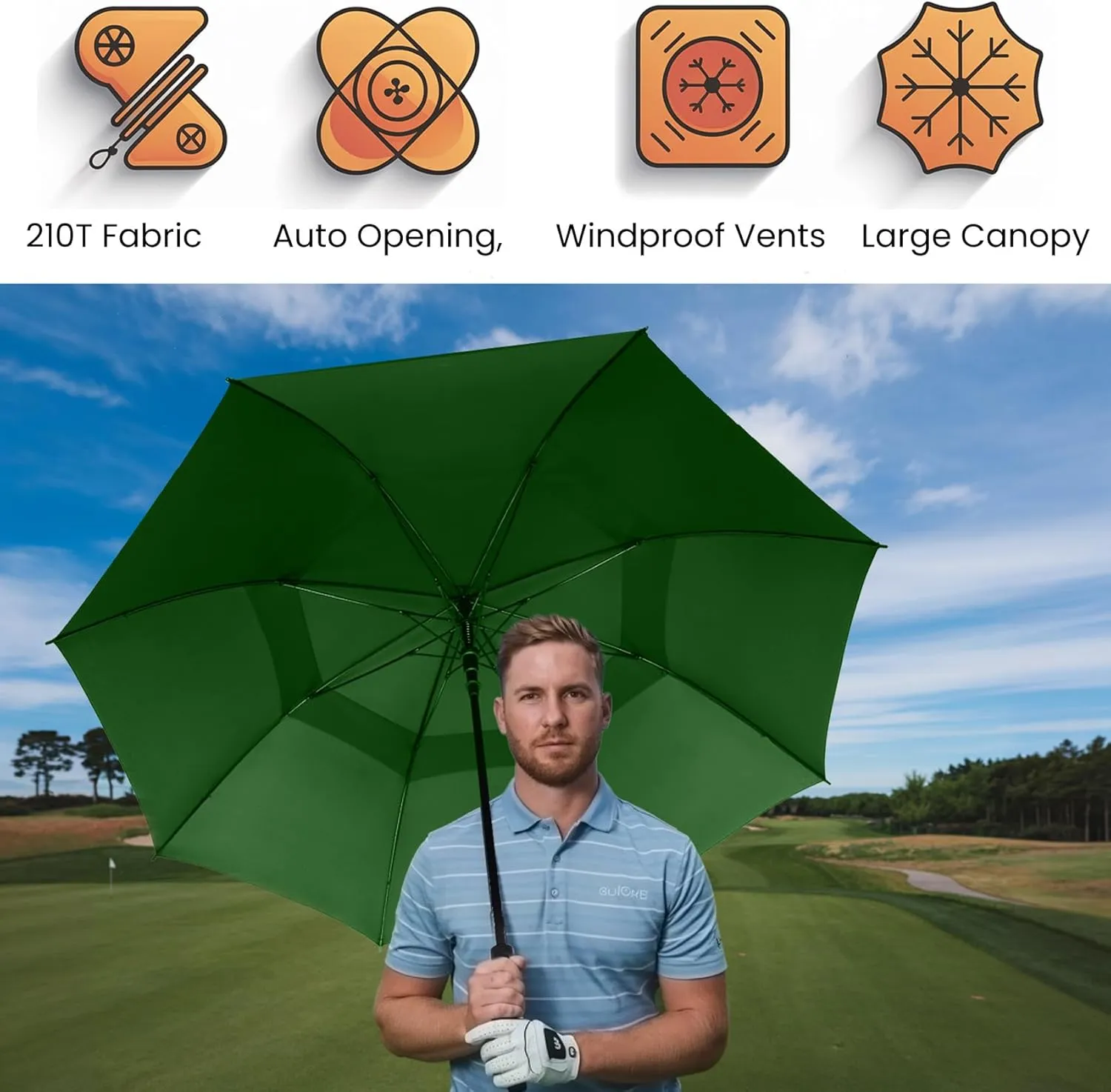Golf Umbrella Large 62/68/72 Inch, Extra Large Oversize Double Canopy Vented Windproof Waterproof Umbrella, Automatic Open Golf Umbrella for Men and Women and Family.