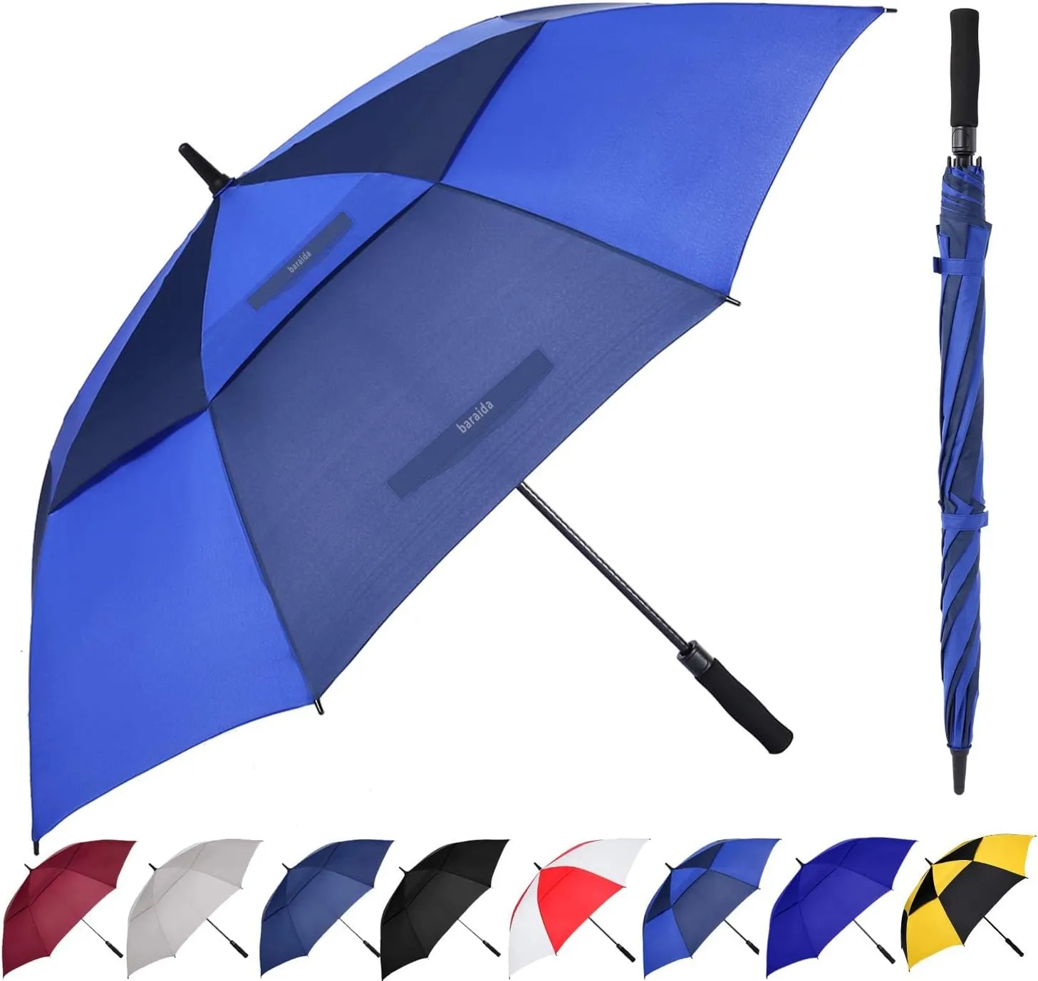 Golf Umbrella Large 62/68/72 Inch, Extra Large Oversize Double Canopy Vented Windproof Waterproof Umbrella, Automatic Open Golf Umbrella for Men and Women and Family.
