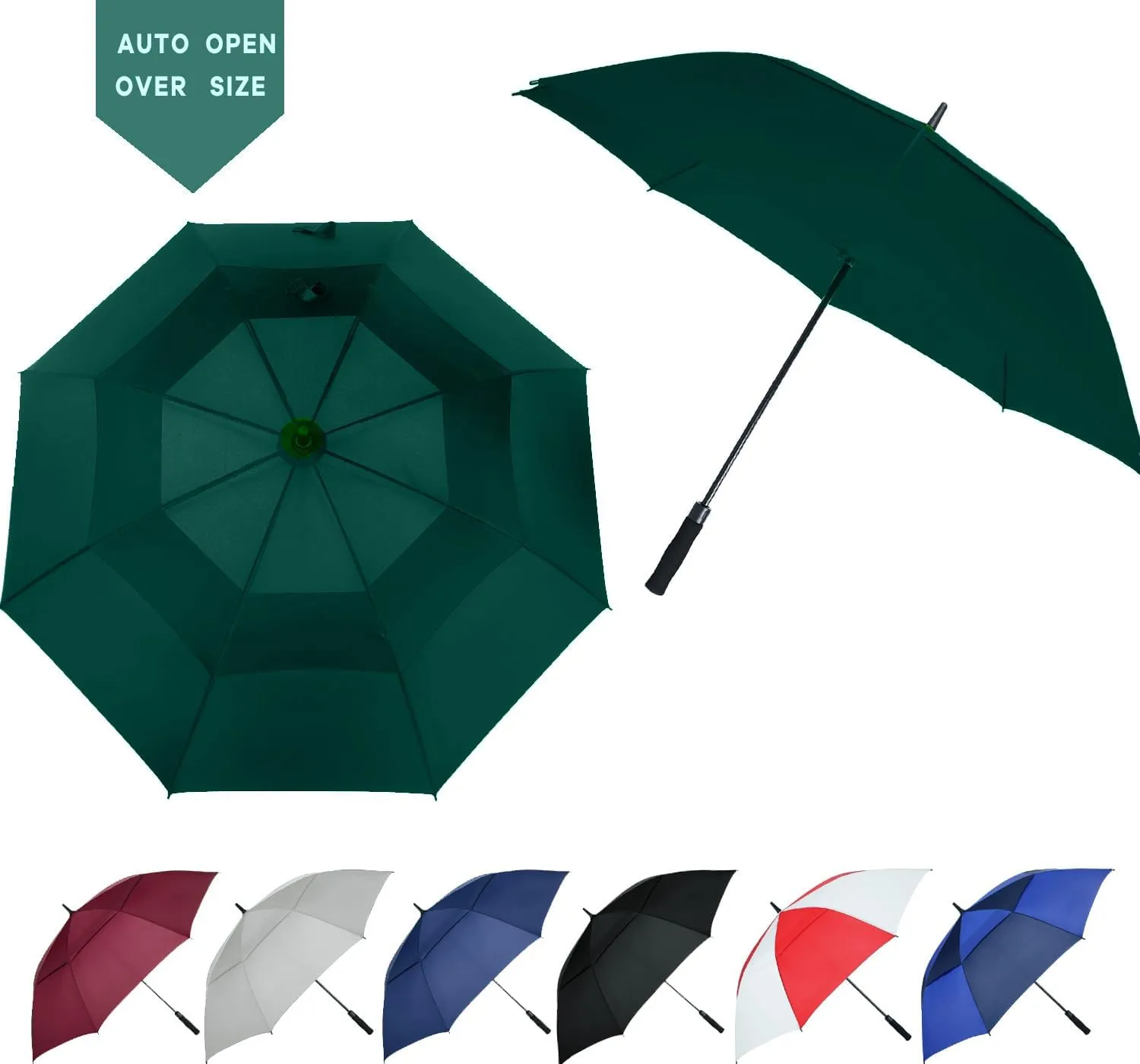 Golf Umbrella Large 62/68/72 Inch, Extra Large Oversize Double Canopy Vented Windproof Waterproof Umbrella, Automatic Open Golf Umbrella for Men and Women and Family.