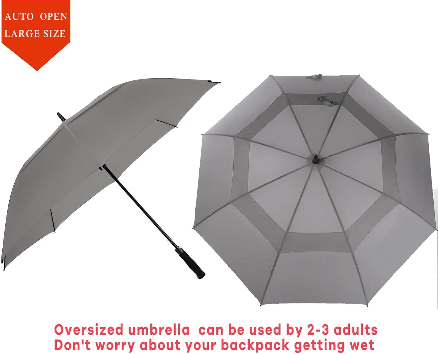 Golf Umbrella Large 62/68/72 Inch, Extra Large Oversize Double Canopy Vented Windproof Waterproof Umbrella, Automatic Open Golf Umbrella for Men and Women and Family.