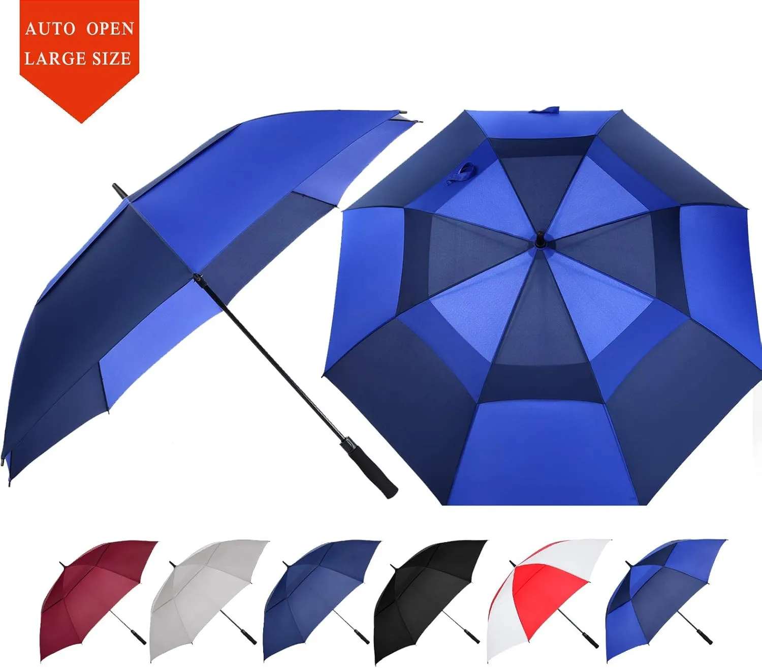 Golf Umbrella Large 62/68/72 Inch, Extra Large Oversize Double Canopy Vented Windproof Waterproof Umbrella, Automatic Open Golf Umbrella for Men and Women and Family.