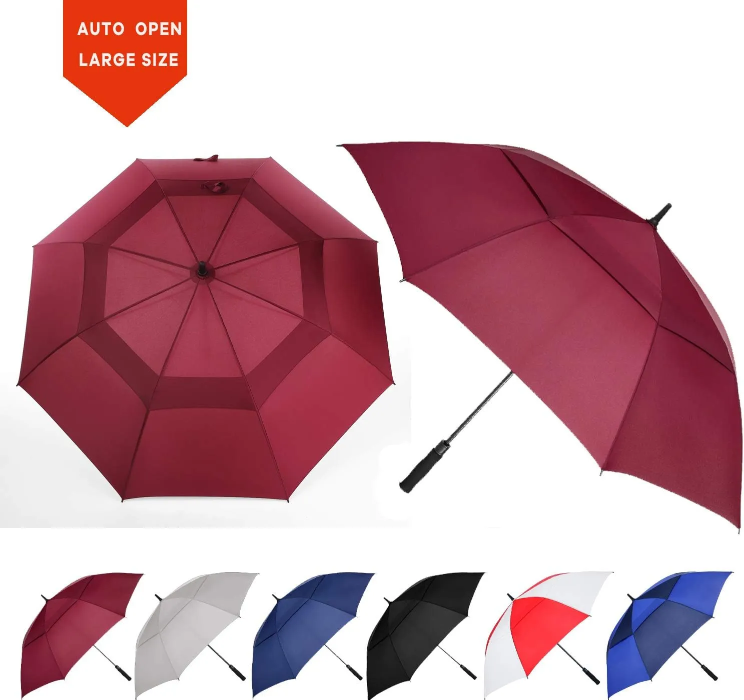 Golf Umbrella Large 62/68/72 Inch, Extra Large Oversize Double Canopy Vented Windproof Waterproof Umbrella, Automatic Open Golf Umbrella for Men and Women and Family.