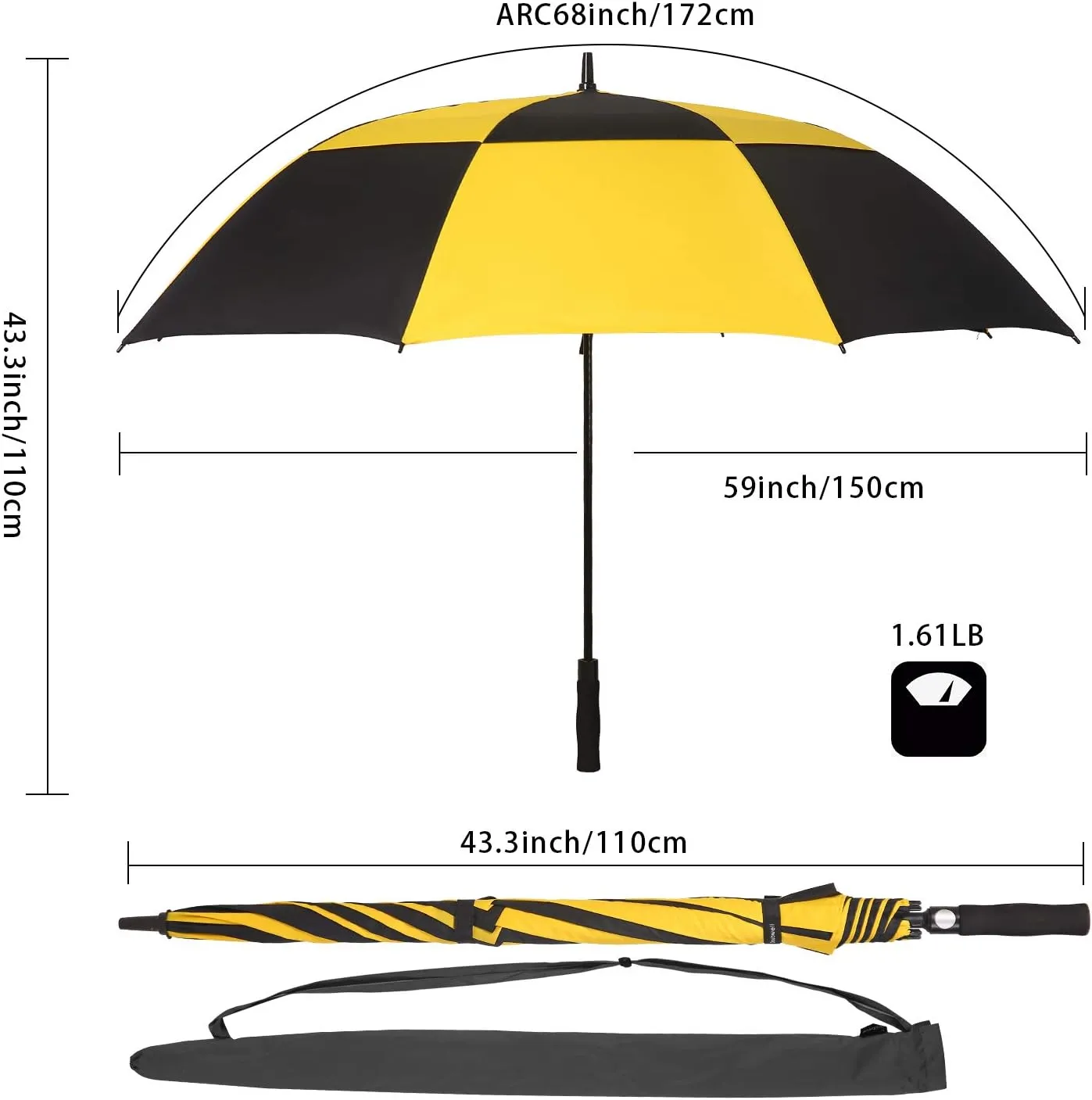 golf umbrella large oversize 68 inches air vent double canopy windproof automatic straight rain umbrellas for men and women
