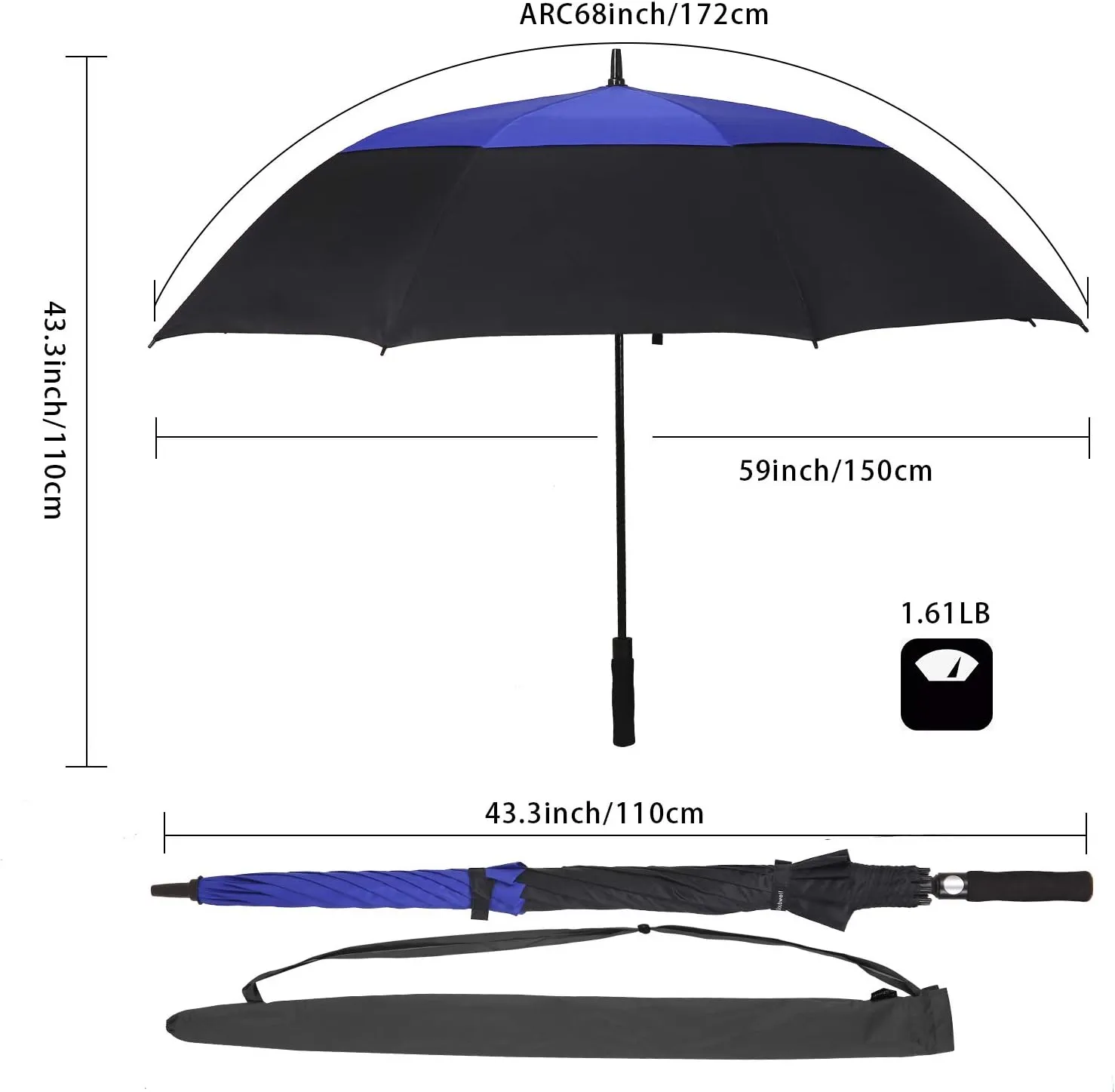 golf umbrella large oversize 68 inches air vent double canopy windproof automatic straight rain umbrellas for men and women