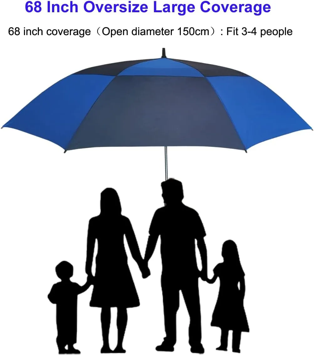 golf umbrella large oversize 68 inches air vent double canopy windproof automatic straight rain umbrellas for men and women