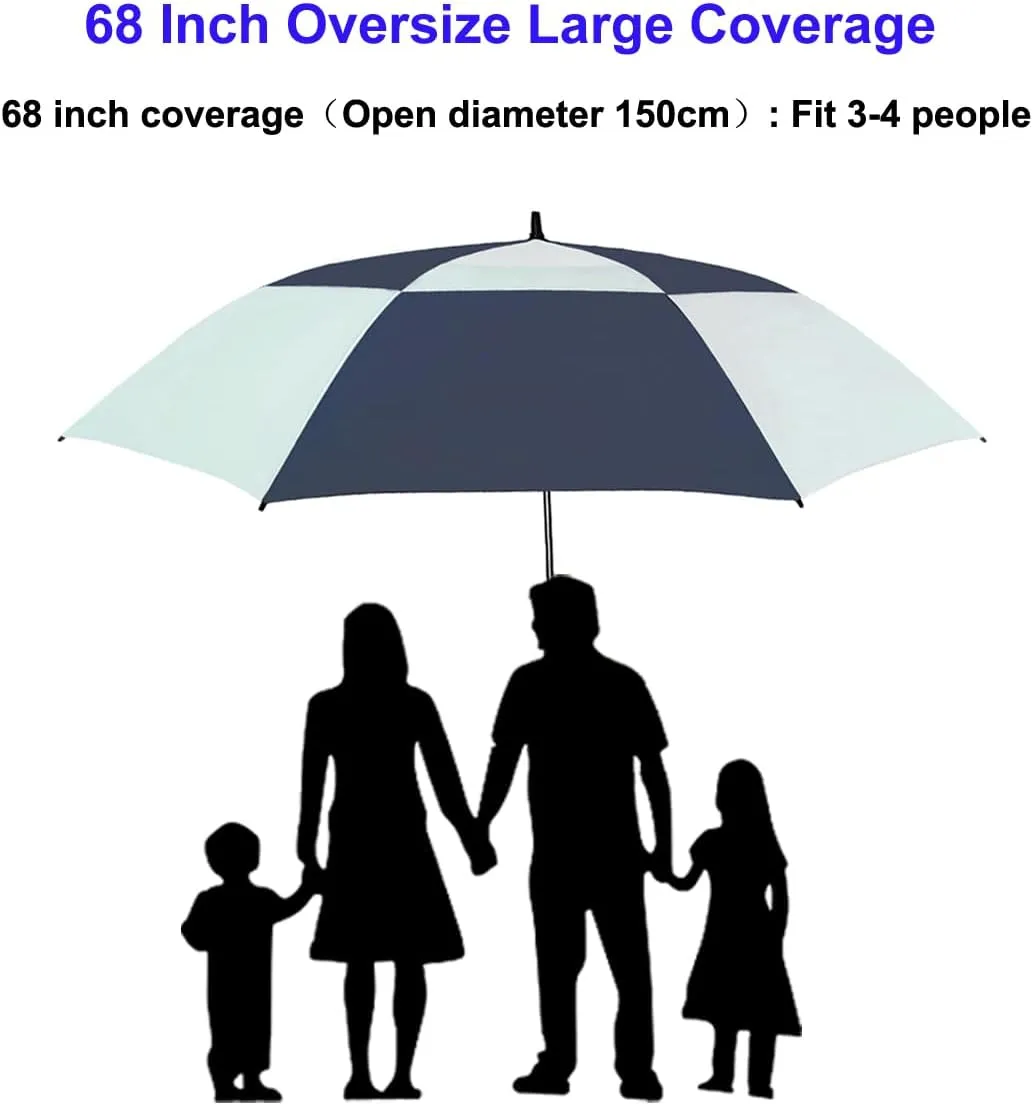 golf umbrella large oversize 68 inches air vent double canopy windproof automatic straight rain umbrellas for men and women