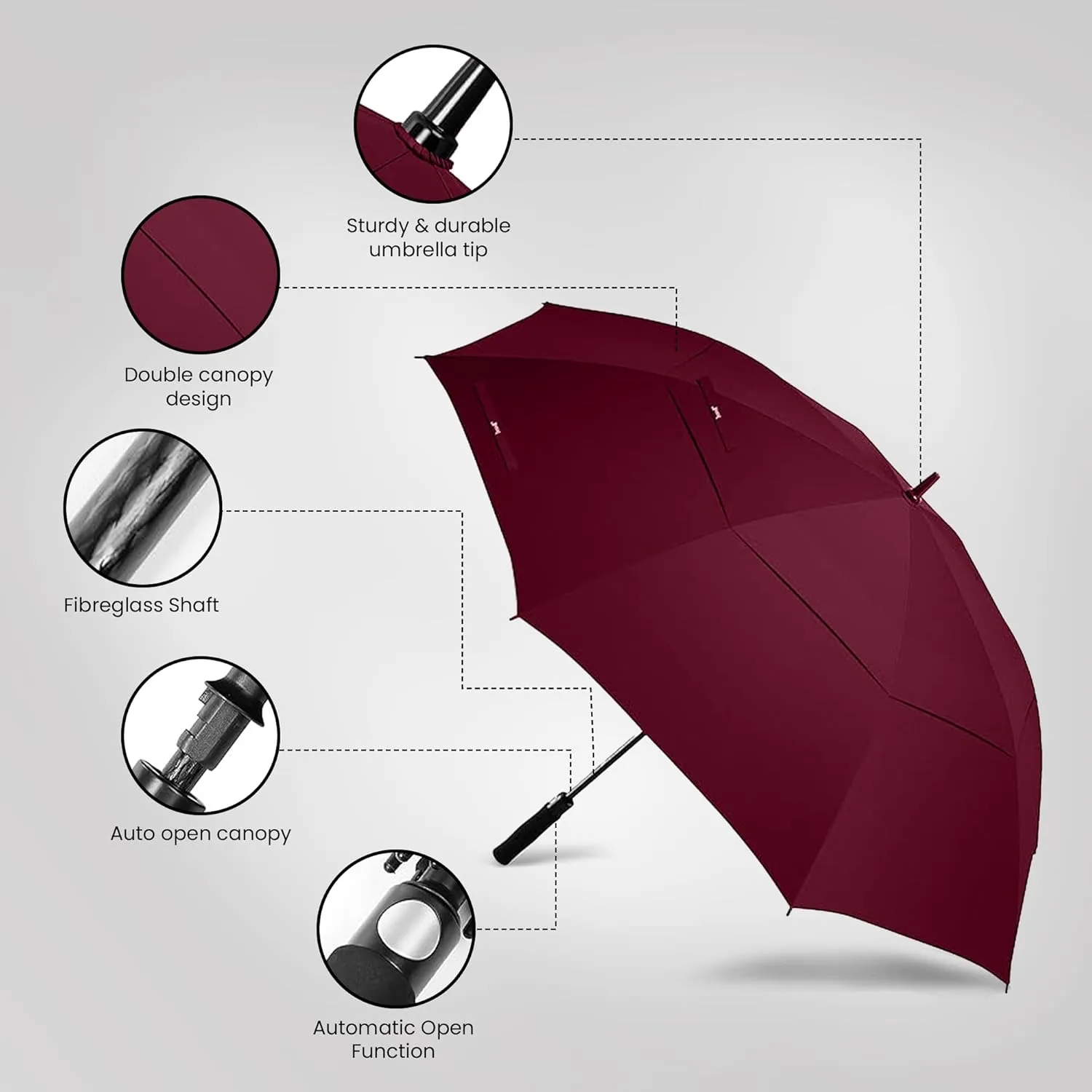 Golf Umbrella Windproof - 62/54/47 Inch Large Umbrellas For Rain Heavy Duty - Automatic Open Ultimate UV Protection - Water Repellent Double Canopy Vented - Best Sports Umbrella