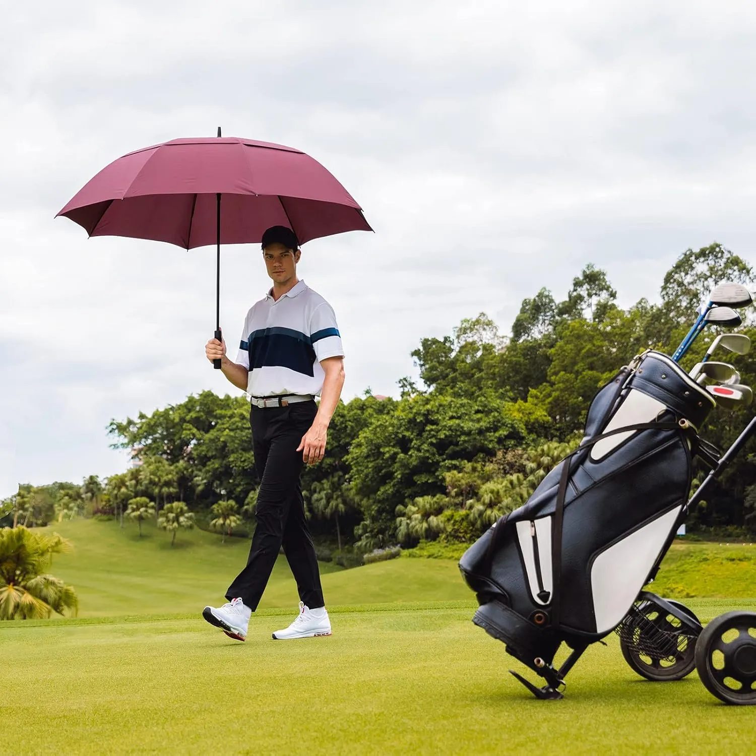 Gonex 54/62/68/72/80 Inch Extra Large Golf Umbrella, Automatic Open Travel Rain Umbrella with Windproof Water Resistant Double Canopy, Oversize Vented Umbrellas for 2-3 Men and UV Protection, Multiple Colors