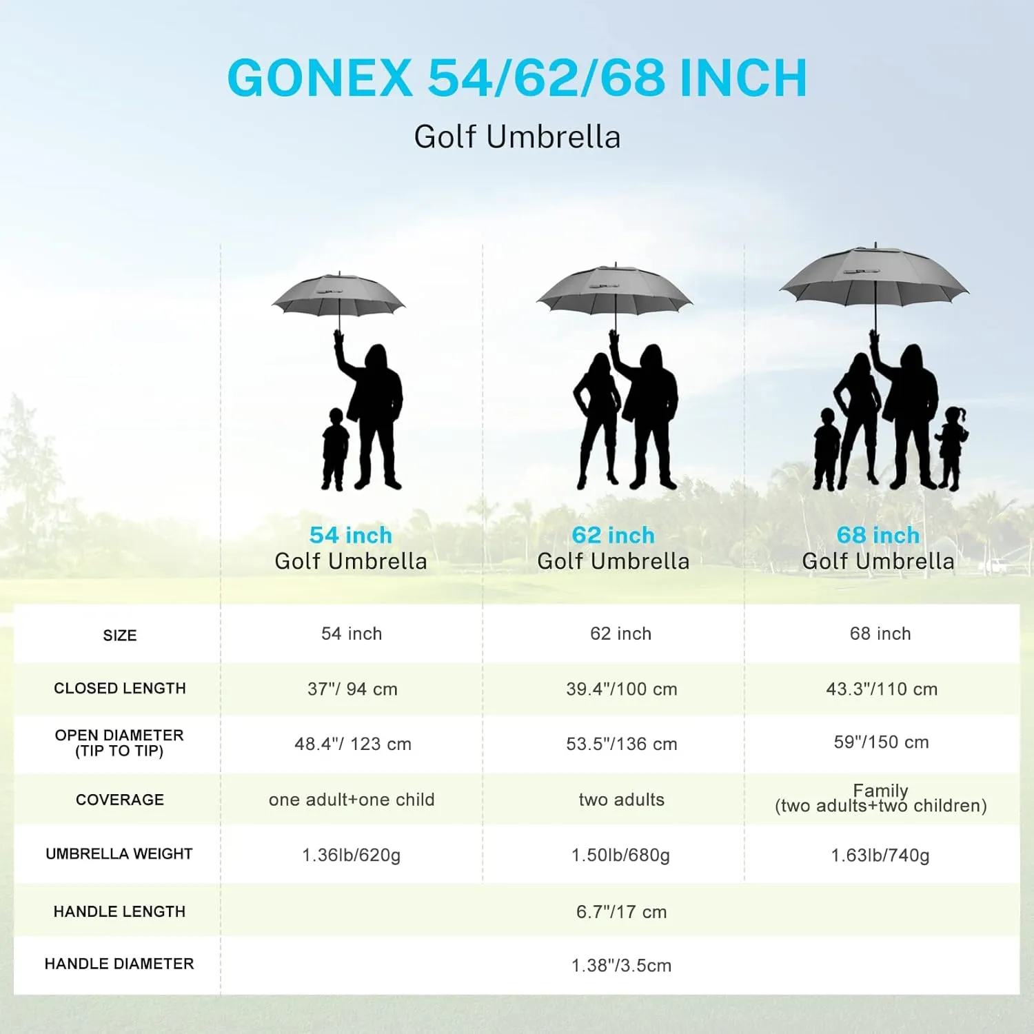 Gonex 54/62/68/72/80 Inch Extra Large Golf Umbrella, Automatic Open Travel Rain Umbrella with Windproof Water Resistant Double Canopy, Oversize Vented Umbrellas for 2-3 Men and UV Protection, Multiple Colors