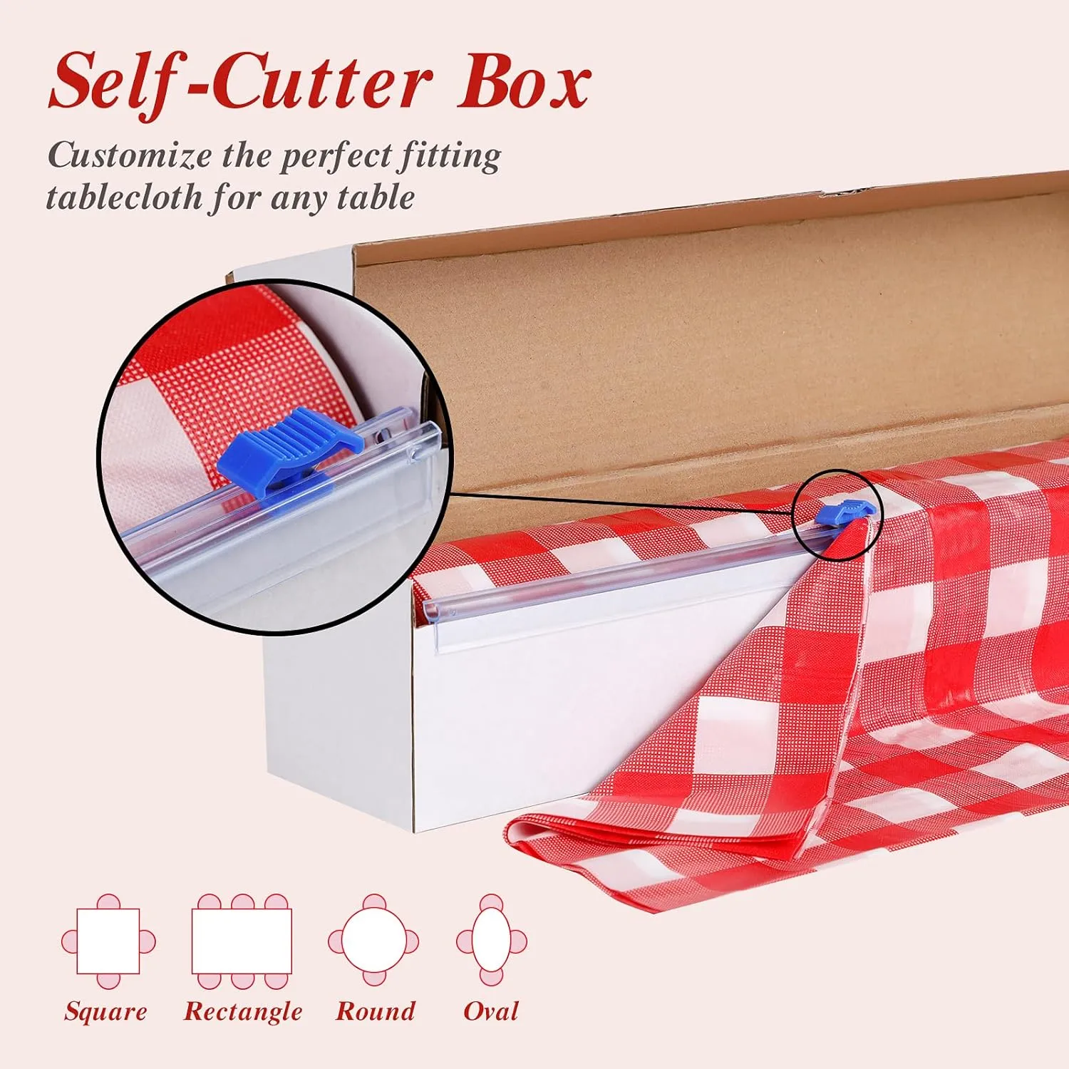 Goodluck 54 Inch X 300 Feet Plastic Table Cloths with Cutter Box, Red Checkered Disposable Table Cover Roll, Plastic Tablecloth for Party, Wedding, Birthday, Anniversary, Thanksgiving, Christmas
