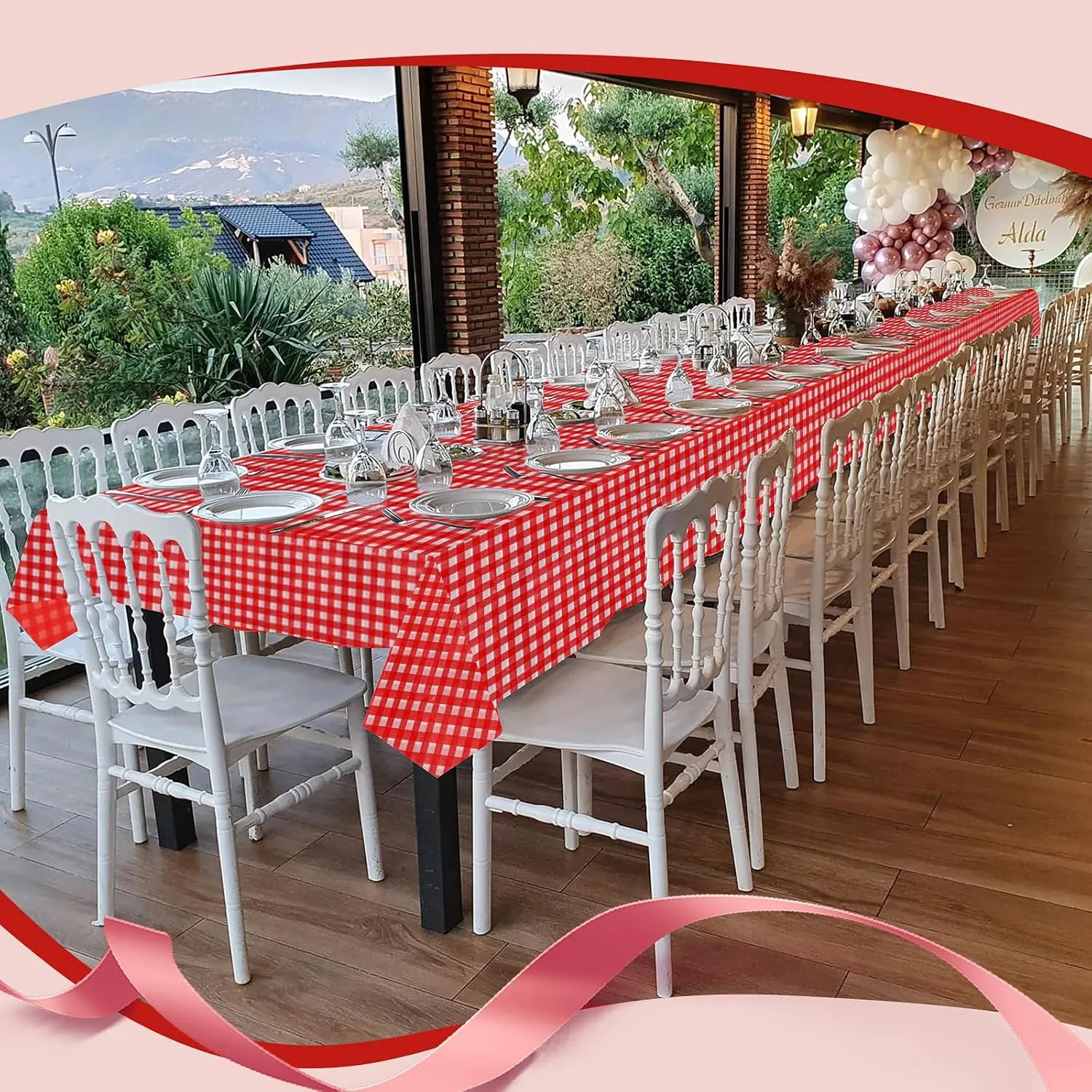 Goodluck 54 Inch X 300 Feet Plastic Table Cloths with Cutter Box, Red Checkered Disposable Table Cover Roll, Plastic Tablecloth for Party, Wedding, Birthday, Anniversary, Thanksgiving, Christmas