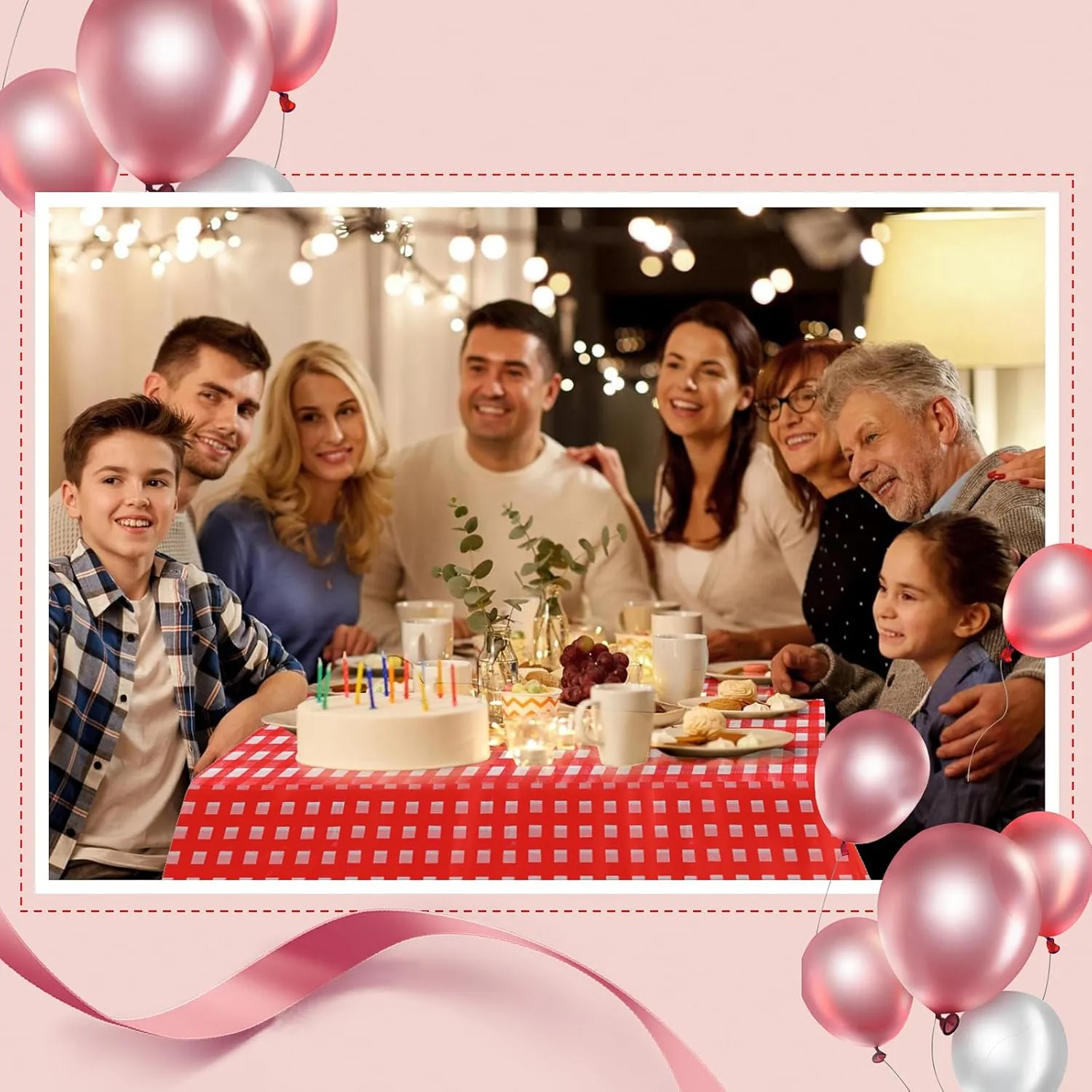 Goodluck 54 Inch X 300 Feet Plastic Table Cloths with Cutter Box, Red Checkered Disposable Table Cover Roll, Plastic Tablecloth for Party, Wedding, Birthday, Anniversary, Thanksgiving, Christmas