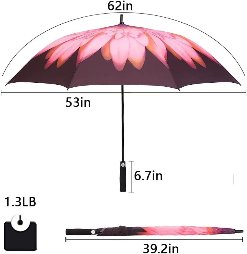 Goothdurs 62/68 Inches Golf Umbrella Automatic Open Windproof Waterproof Large Double Canopy Vented Rain Stick Umbrellas for Men Women