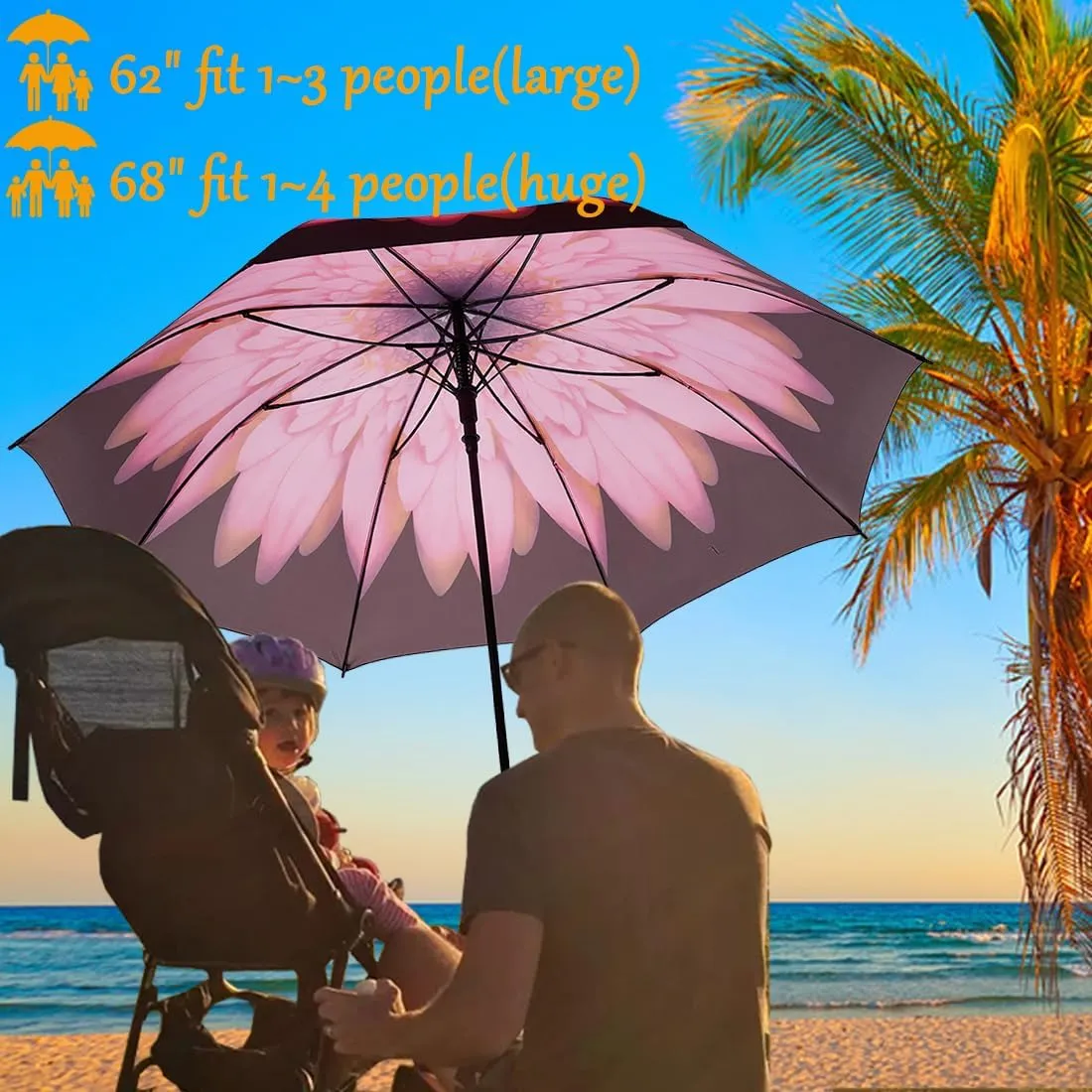 Goothdurs 62/68 Inches Golf Umbrella Automatic Open Windproof Waterproof Large Double Canopy Vented Rain Stick Umbrellas for Men Women
