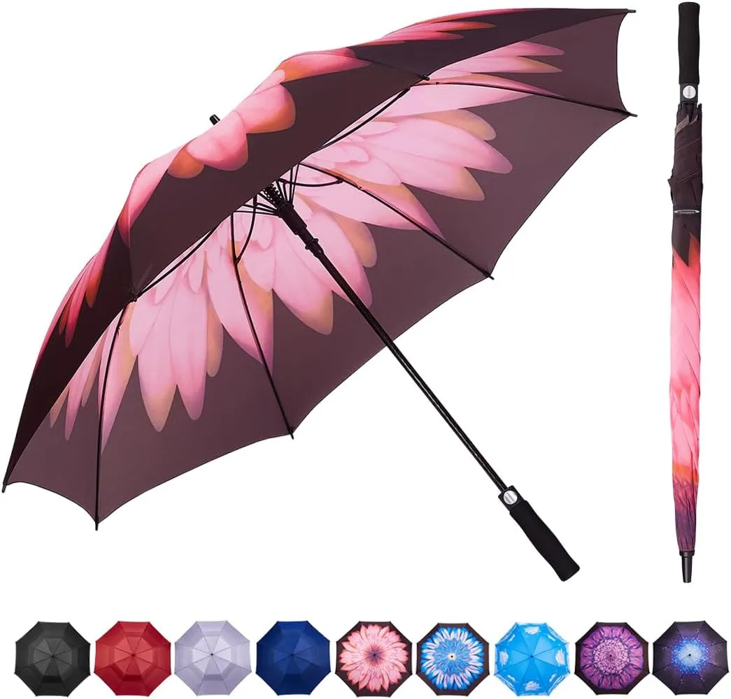 Goothdurs 62/68 Inches Golf Umbrella Automatic Open Windproof Waterproof Large Double Canopy Vented Rain Stick Umbrellas for Men Women