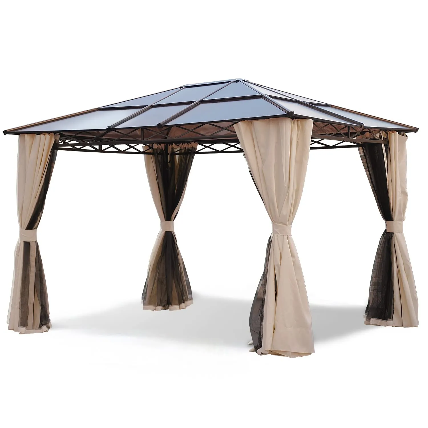 Grand patio 10x12 Gazebo, Hardtop Gazebo, Single Roof Pergolas Metal Aluminum Frame UV 50  Outdoor Canopy with Mosquito Netting and Curtains, Outdoor Shelter for Garden, Lawn, Backyard