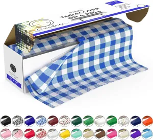 Grandipity Plastic Tablecloth Roll - 54" x300' Blue Gingham Checkered Plastic Table Cloths for Parties | Disposable with Cutter Box - Cut to Size Disposable Plastic Tablecloth for Rectangle & Round