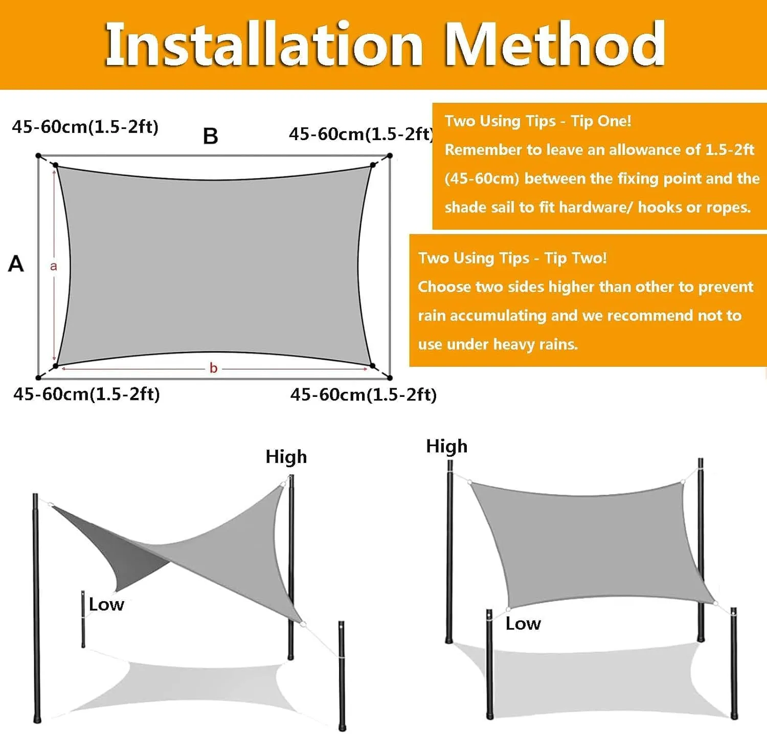 Gray 13x16 FT Waterproof Rectangle Sun Shade Sail Canopy, Gray Shade Sails for Patio, Backyard, Pool, Outdoor Sunshade Tarps Water Resistant & UV Block