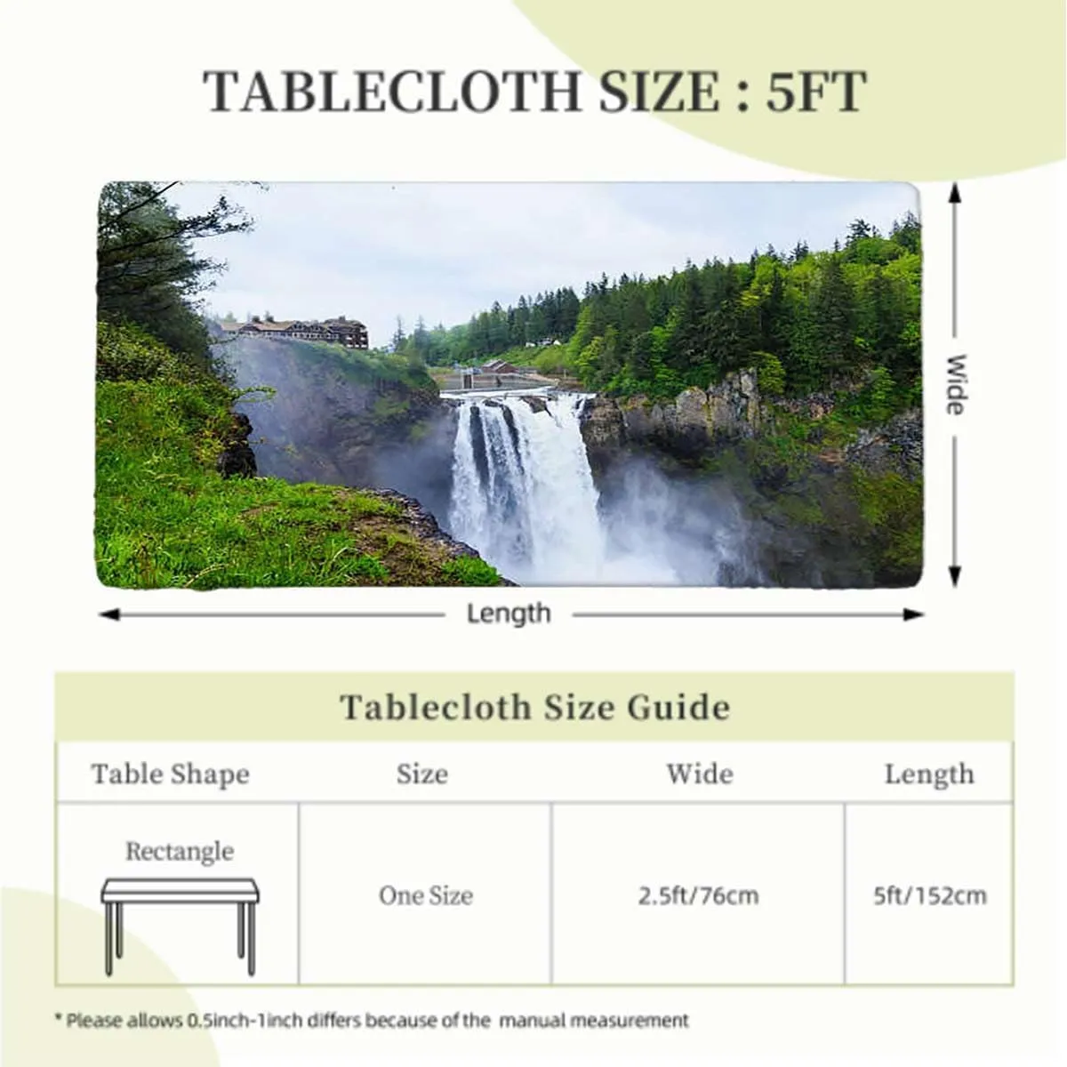 Green Elastic Edge Fitted Table Cloth, Park Alpine Forest Natural Scenic Rectangular Fitted Picnic Folding Table Cover Outdoor tablecloths Farm House Decor Fits up 5 Foot Tables