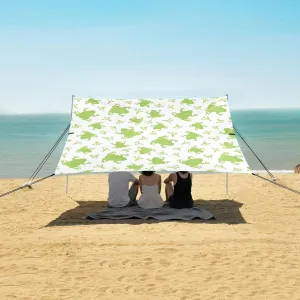 Green Frog and Footprints Beach Canopy Tent Anti-UV & Wind Resistant, Camping Sun Shelter Easy Setup Portable,Outdoor Shade Tents with Sandbags,Sand Shovels,Ground Pegs & Stability Poles
