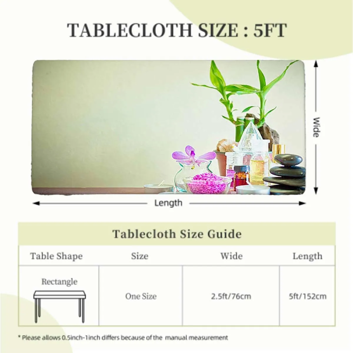 Green Fuchsia White Fitted Tablecloth Orchid Theme Fern Tablecloth ?Suitable for Camping Party and Picnic Bamboo Flower Fits up 5 Foot Tables
