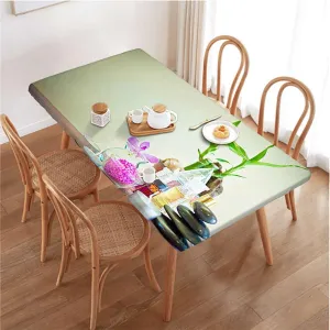 Green Fuchsia White Fitted Tablecloth Orchid Theme Fern Tablecloth ?Suitable for Camping Party and Picnic Bamboo Flower Fits up 5 Foot Tables
