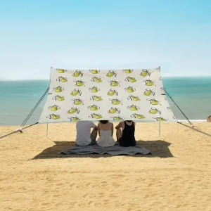 Green Juicy Pears with Bows Beach Canopy Tent Anti-UV & Wind Resistant, Camping Sun Shelter Easy Setup Portable,Outdoor Shade Tents with Sandbags,Sand Shovels,Ground Pegs & Stability Poles
