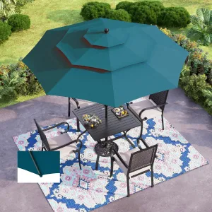 GREEN PARTY 10ft Outdoor Patio Umbrella, [Auto-Tilting] 3 Tiers Market Table Umbrellas with 1.5" Pole, 8 Sturdy Ribs, 3-Year-Non-Fading for Garden Deck Pool Backyard, Cerulean