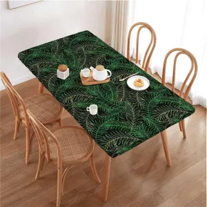 Green Tablecloth Fitted Rectangle Tropical Leaves Pattern Waterproof Wipeable Table Covers for Indoor, Outdoor Plant Green Fits up 5 Foot Tables
