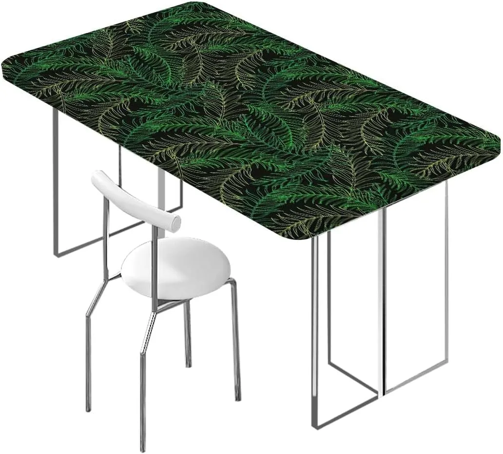 Green Tablecloth Fitted Rectangle Tropical Leaves Pattern Waterproof Wipeable Table Covers for Indoor, Outdoor Plant Green Fits up 5 Foot Tables