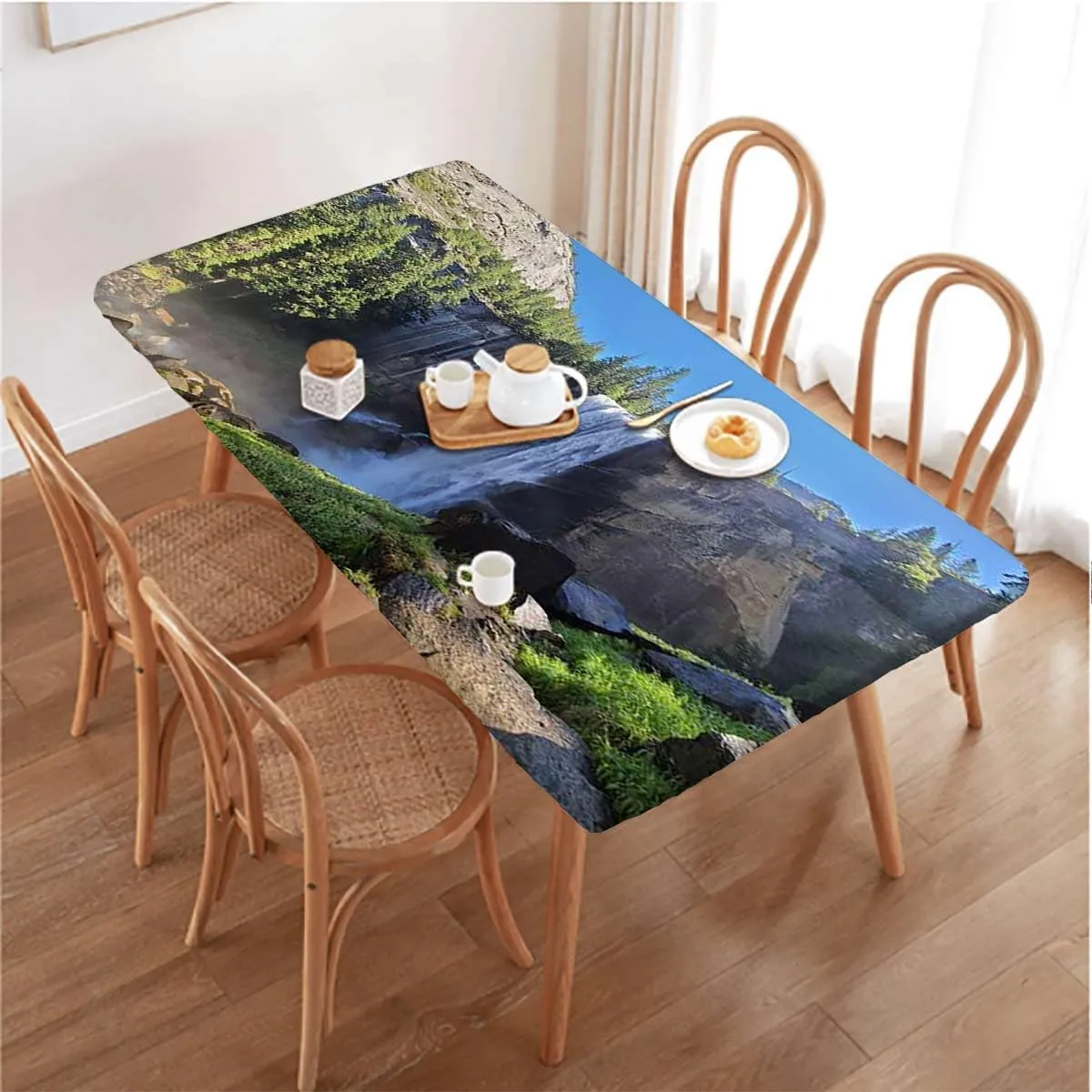 Green Tablecloth for Folding Table Park Alpine Forest Natural Scenic Table ​Cover ​for Kitchen Dining Party Picnic Farm House Decor Fits up 5 Foot Tables