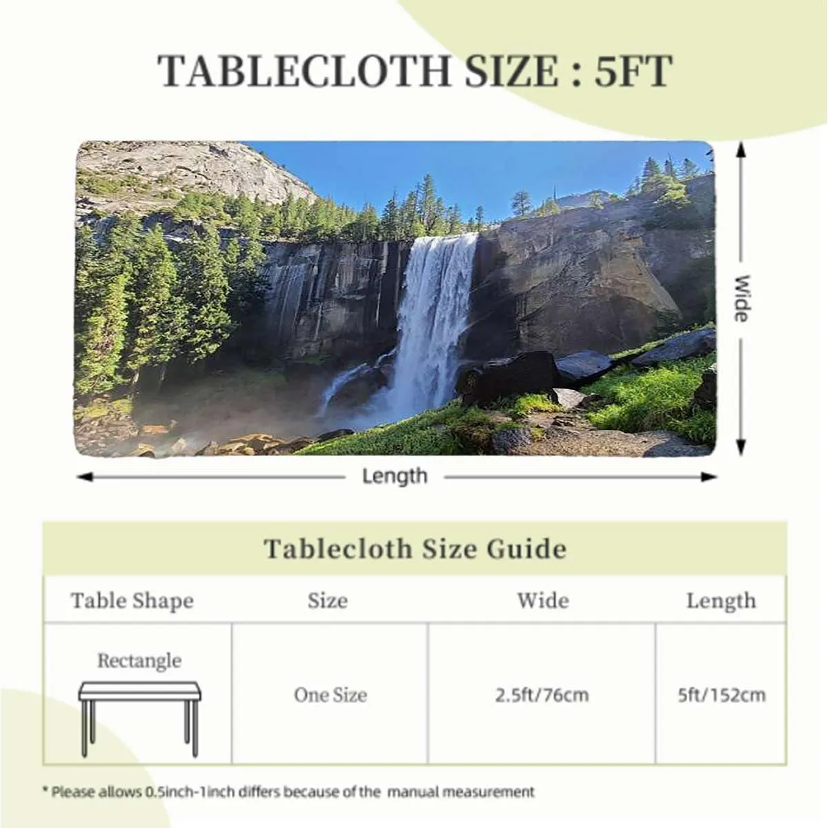 Green Tablecloth for Folding Table Park Alpine Forest Natural Scenic Table ​Cover ​for Kitchen Dining Party Picnic Farm House Decor Fits up 5 Foot Tables