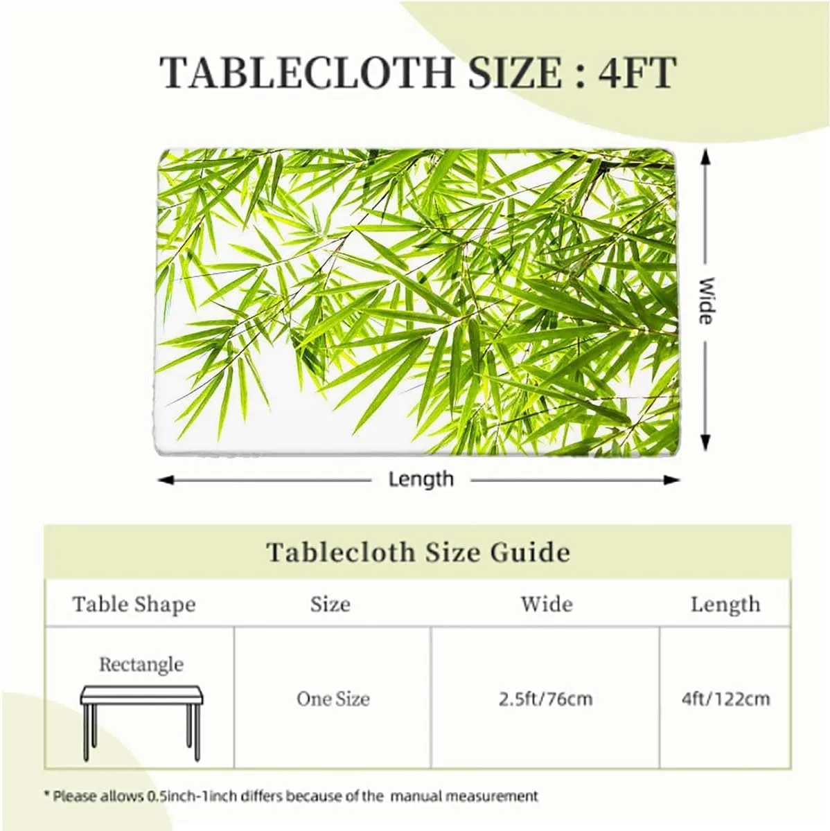 Green White Folding Table Cover Bamboo Leaf Fresh Purity Tranquil Art Folding Table Cover Rectangle Polyester ?Tablecloth for Picnic Party Bamboo Fits up 4 Foot Tables